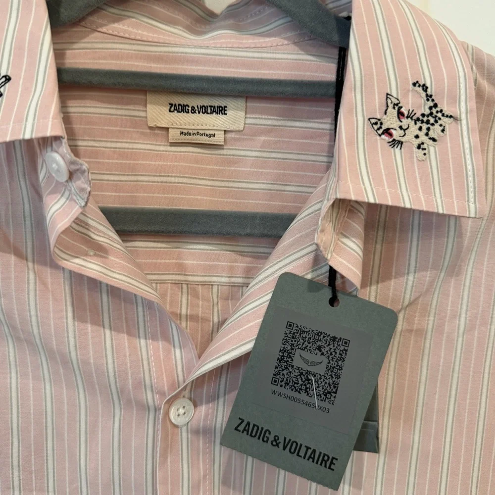 Zadig & Voltaire Sydna Raye Cool Cat Cotton Shirt NET's Tags Sz S Girlhood Core - Picture 4 of 15